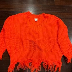 Never worn! Orange oversized distressed sweater - Saks off 5th